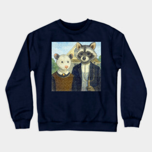 Critter Gothic - American Gothic Parody with Racoon and Possum Crewneck Sweatshirt
