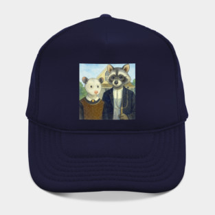 Critter Gothic - American Gothic Parody with Racoon and Possum Hat