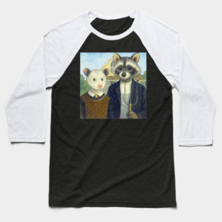 Critter Gothic - American Gothic Parody with Racoon and Possum Baseball T-Shirt