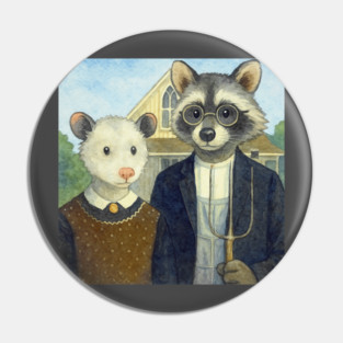 Critter Gothic - American Gothic Parody with Racoon and Possum Pin
