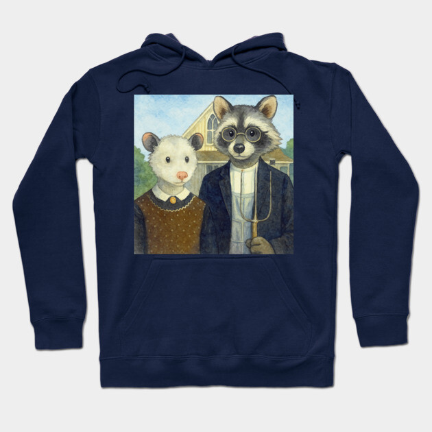 Critter Gothic - American Gothic Parody with Racoon and Possum Hoodie by DonWillisJrArt