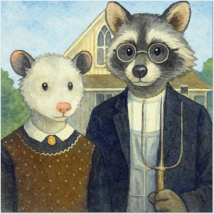 Critter Gothic - American Gothic Parody with Racoon and Possum Posters and Art