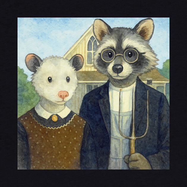 Critter Gothic - American Gothic Parody with Racoon and Possum by DonWillisJrArt