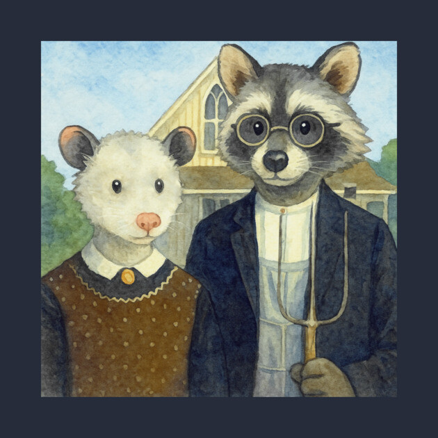 Critter Gothic - American Gothic Parody with Racoon and Possum by DonWillisJrArt