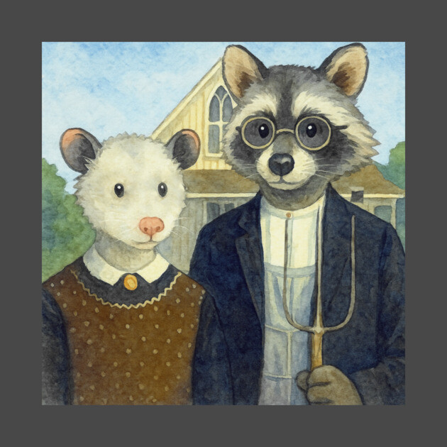 Critter Gothic - American Gothic Parody with Racoon and Possum by DonWillisJrArt