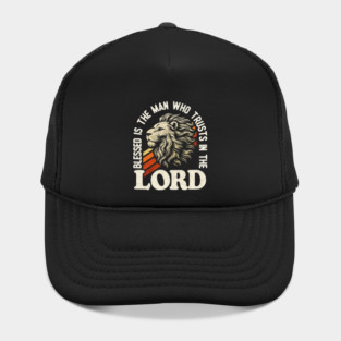 Blessed Is the Man Who Trusts in the Lord T-Shirt – Christian Lion of Judah Design Hat