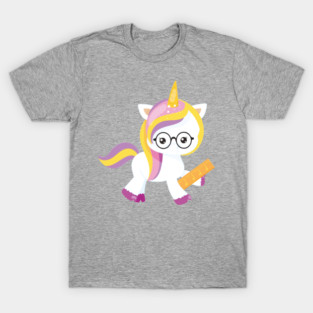 School Unicorn, Cute Unicorn, Eyeglasses, Ruler T-Shirt