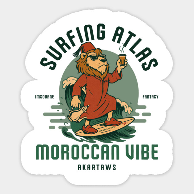 Lion de l'Atlas En Mode Surf À Taghazout Avec Ambiance Amazigh Marocaine Sticker by Ahmed's Store 1