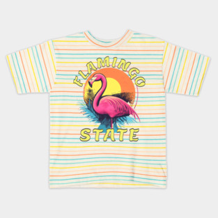 Flamingo State Retro Sunset T-Shirt – Vintage Tropical Aesthetic Kids T-Shirt