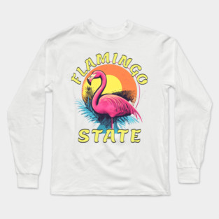 Flamingo State Retro Sunset T-Shirt – Vintage Tropical Aesthetic Long Sleeve T-Shirt