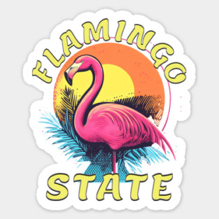 Flamingo State Retro Sunset T-Shirt – Vintage Tropical Aesthetic Sticker