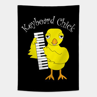 Keyboard Piano Chick White Text Tapestry