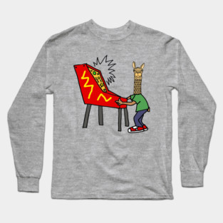 Funny Llama Playing Pinball Cartoon Long Sleeve T-Shirt