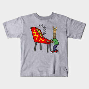 Funny Llama Playing Pinball Cartoon Kids T-Shirt