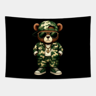 Hip Hop Teddy Bear Camouflage Tapestry