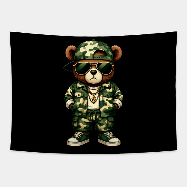 Hip Hop Teddy Bear Camouflage Tapestry by UrbanLifeApparel