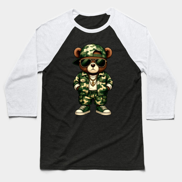 Hip Hop Teddy Bear Camouflage Baseball T-Shirt by UrbanLifeApparel