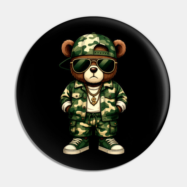 Hip Hop Teddy Bear Camouflage Pin by UrbanLifeApparel