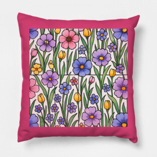 Stained Glass Inspired Wildflowers Pillow