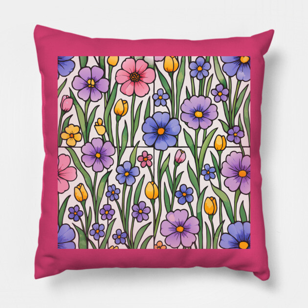 Stained Glass Inspired Wildflowers Pillow by DonWillisJrArt