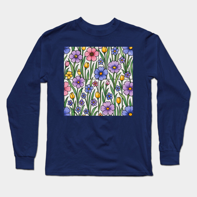 Stained Glass Inspired Wildflowers Long Sleeve T-Shirt by DonWillisJrArt