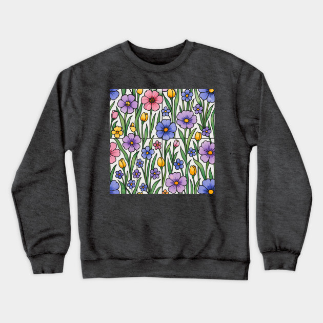 Stained Glass Inspired Wildflowers Crewneck Sweatshirt by DonWillisJrArt