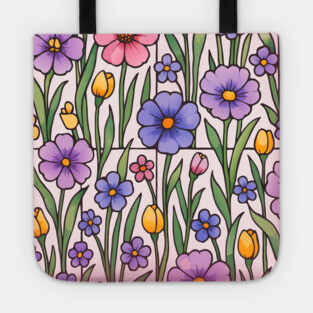 Stained Glass Inspired Wildflowers Tote