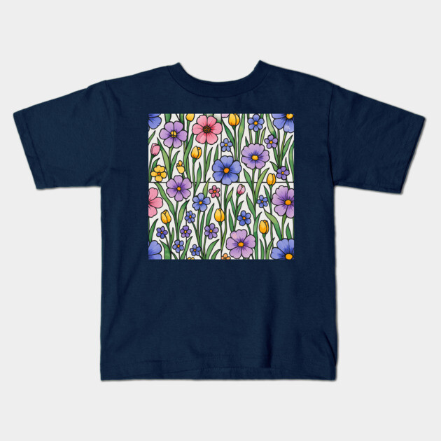 Stained Glass Inspired Wildflowers Kids T-Shirt by DonWillisJrArt