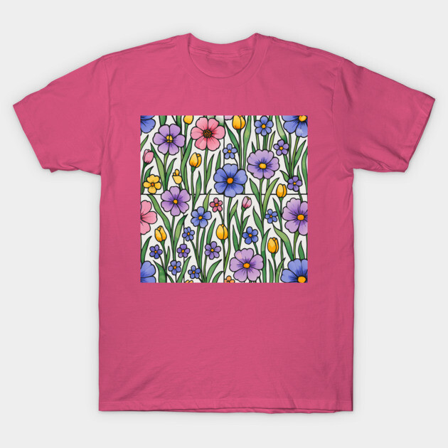 Stained Glass Inspired Wildflowers T-Shirt by DonWillisJrArt