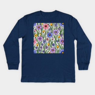 Stained Glass Inspired Wildflowers Kids Long Sleeve T-Shirt
