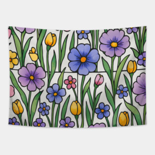Stained Glass Inspired Wildflowers Tapestry