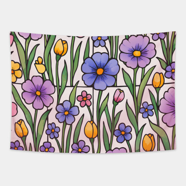 Stained Glass Inspired Wildflowers Tapestry by DonWillisJrArt