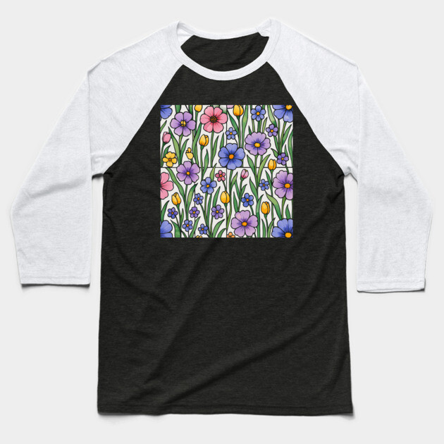 Stained Glass Inspired Wildflowers Baseball T-Shirt by DonWillisJrArt