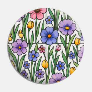 Stained Glass Inspired Wildflowers Pin