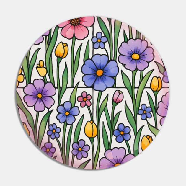 Stained Glass Inspired Wildflowers Pin by DonWillisJrArt