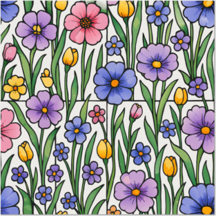 Stained Glass Inspired Wildflowers Posters and Art