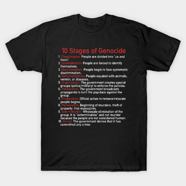 10 Stages of Genocide - Human Rights, Abolish Ice, Close the Camps T-Shirt by SpaceDogLaika