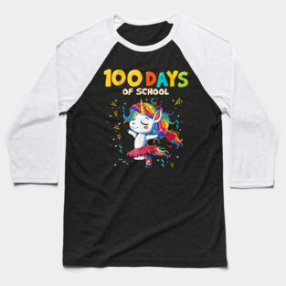 100 Days School Unicorn Girl Baseball T-Shirt