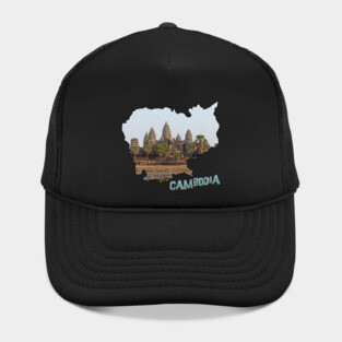 Cambodia Outline with Angkor Wat Hat