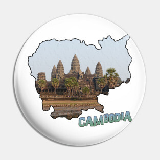 Cambodia Outline with Angkor Wat Pin