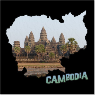 Cambodia Outline with Angkor Wat Posters and Art