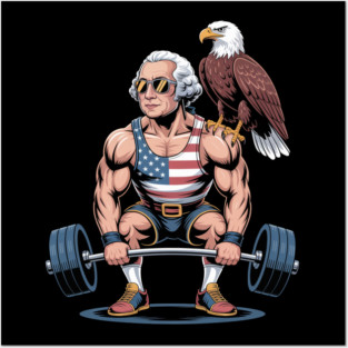 George Washington deadlifting with bald eagle 4th of July Posters and Art