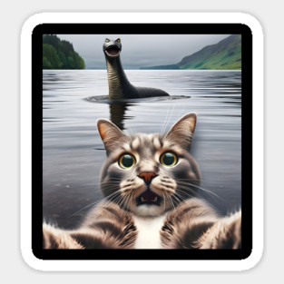 Surprised Cat Selfie with Loch Ness Monster Nessie Magnet
