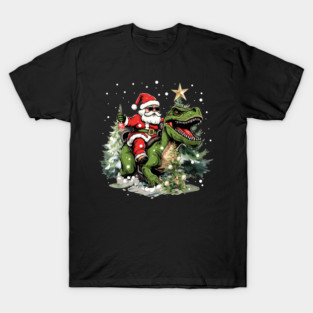 Santa Claus Riding Dinosaur T rex Kids Boys Men Christmas T-Shirt