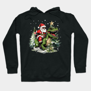 Santa Claus Riding Dinosaur T rex Kids Boys Men Christmas Hoodie