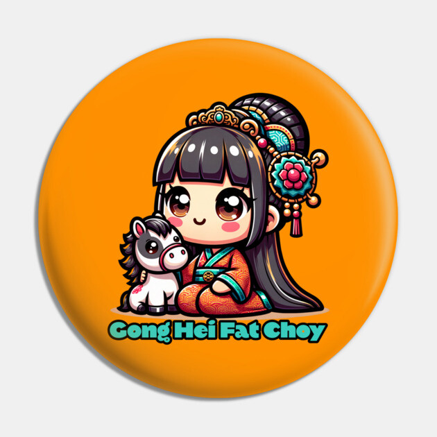 Kawaii Chinese New Year Horse and Girl Pin by HolidayBug