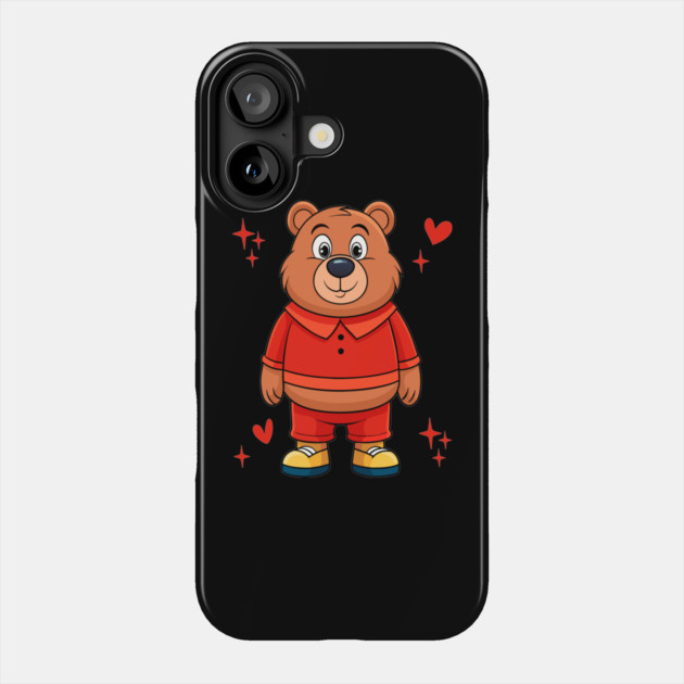 Cartoon Bear in Red Cute Funny Animal Character Design Phone Case by ArtistTee ⭐⭐⭐⭐⭐