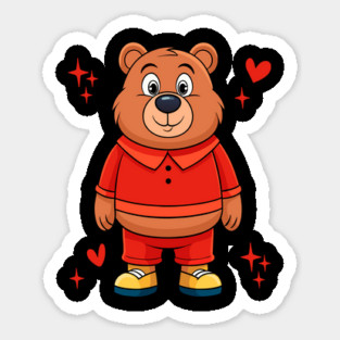 Cartoon Bear in Red Cute Funny Animal Character Design Sticker