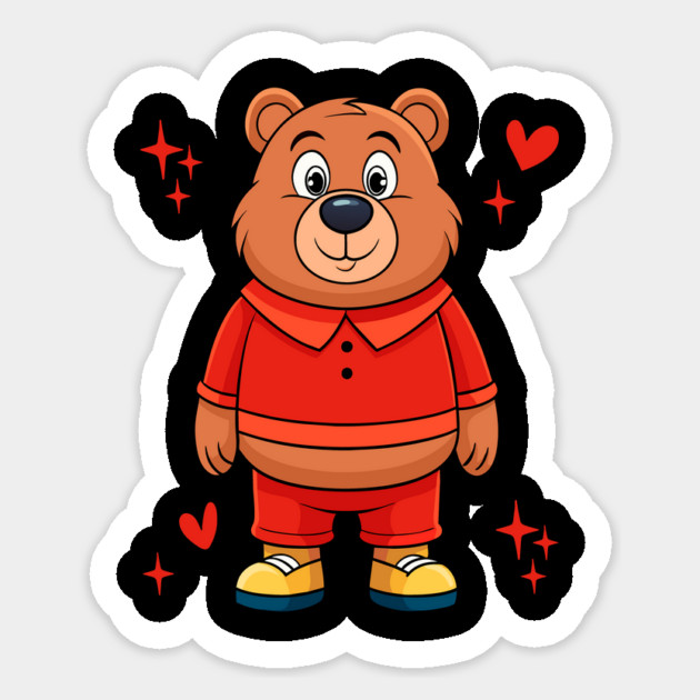 Cartoon Bear in Red Cute Funny Animal Character Design Sticker by ArtistTee ⭐⭐⭐⭐⭐