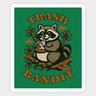 Trash Bandit Funny Raccoon Eating Pizza Cartoon Humor Magnet